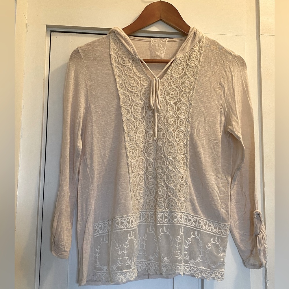 Beige crocheted long sleeve top